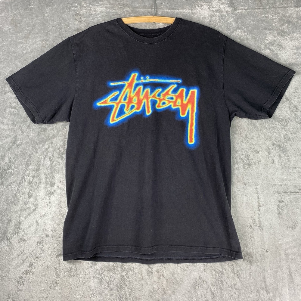 Stussy Thermal Stock T Shirt Mens Size L Black Logo Graphic Skater Streetwear